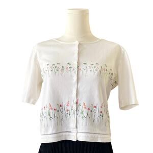 Liz Claiborne Embroidered Floral Top 100% Cotton Women's M, Cottage Prairie Boho